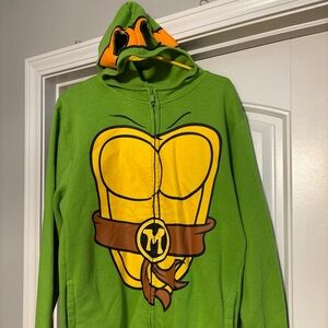 Nickelodeon Green Orange Ninja Turtles Sweater Full Zip Hoodie Unisex Size M